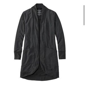 LLBean Women's SoftFlex Long Open Cardigan Midnight Black Heather
